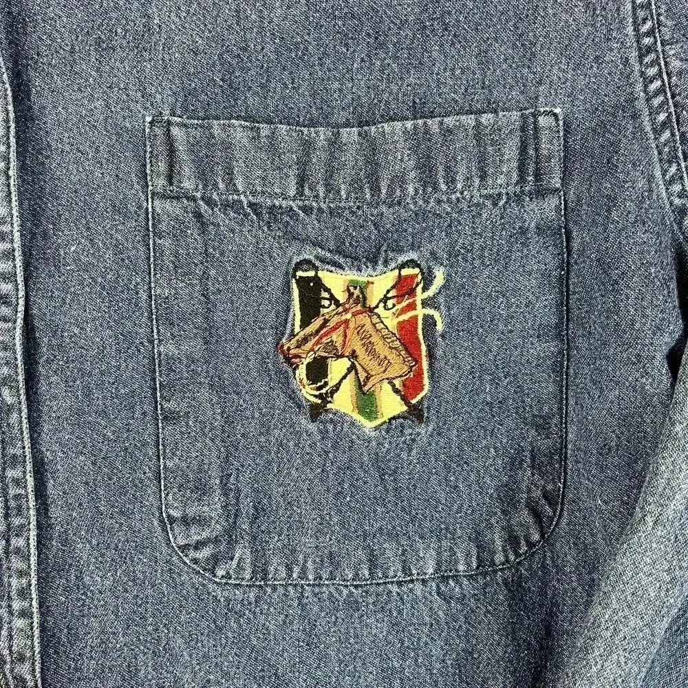 Vtg British Khaki Embroidered Horse Denim Button Up Women's 6 Chambray *READ - Picture 2 of 10